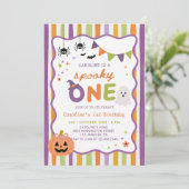 カラフルでスプーキーなハロウィンの幽霊の1歳の誕生日 招待状 (スタンド正面)