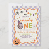 カラフルでスプーキーなハロウィンの幽霊の1歳の誕生日 招待状 (正面)