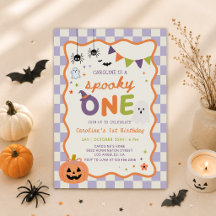 カラフルでスプーキーなハロウィンの幽霊の1歳の誕生日