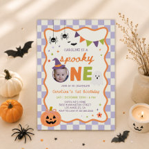 カラフルでスプーキーなハロウィンの幽霊の1歳の誕生日