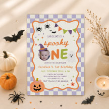 カラフルでスプーキーなハロウィンの幽霊の1歳の誕生日