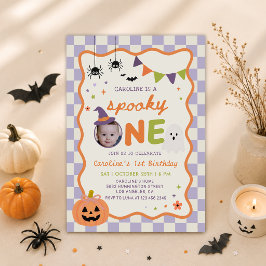 カラフルでスプーキーなハロウィンの幽霊の1歳の誕生日 招待状