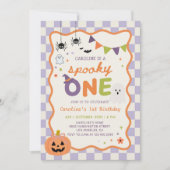 カラフルでスプーキーなハロウィンの幽霊の1歳の誕生日 招待状 (正面)
