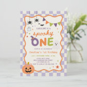カラフルでスプーキーなハロウィンの幽霊の1歳の誕生日 招待状 (スタンド正面)