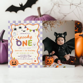 カラフルでスプーキーな1歳のハロウィンゴースト誕生日写真 招待状