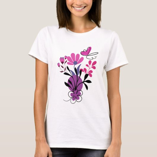カラフルでトレンディなお花のデザイン Tシャツ (正面)