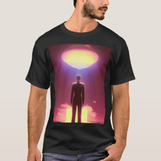 カラフルでビビッドなエイリアンアートのクールなUFOアート Tシャツ