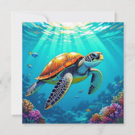 カラフルでビビッドな海ガメのブランケット カード