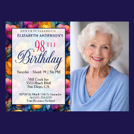 カラフルでビブランなポピー花 98歳の誕生日 招待状