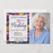 カラフルでビブランなポピー花 98歳の誕生日 招待状 (正面)