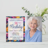 カラフルでビブランなポピー花 98歳の誕生日 招待状 (スタンド正面)