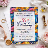 カラフルでビブランなポピー花 99歳の誕生日 招待状