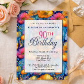 カラフルでビブランなポピー90歳の誕生日 招待状