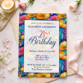 カラフルでビブラントなポピー花の21歳の誕生日 招待状