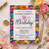 カラフルでビブラントなポピー花 98歳の誕生日 招待状