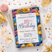 カラフルでビブラントなポピー 花の100歳の誕生日 招待状