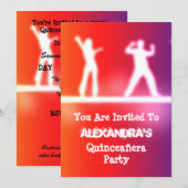 カラフルでファンキーなネオンダンサー キンセアニェラパーティー 招待状 (正面/裏面)