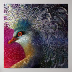 カラフルでフランスのなバロック式の鳥の刺繍フェニックス ポスター