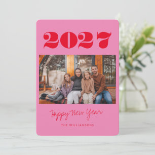 カラフルでボールドなピンクとレッドの2枚の写真 2026年新年 シーズンカード