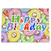 カラフルでポップなパステルカラーのドーナツ 誕生日 ラージペーパーバッグ (正面)