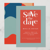 カラフルでモダンなレトロ・グルーヴィーな結婚式 セーブザデート (正面/裏面)