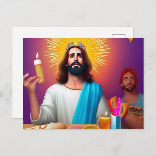 カラフルでユーモアのあるイエス誕生日 ポストカード (正面/裏面)