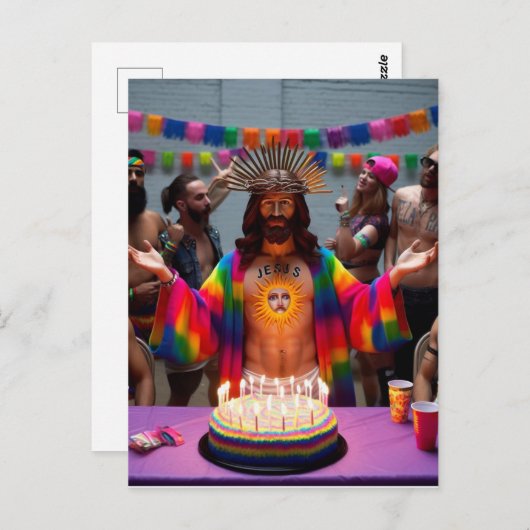 カラフルでユーモアのある楽しいイエスの誕生日 ポストカード (正面/裏面)