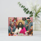 カラフルでユーモアのある Jesus の誕生日パンクロック ポストカード (スタンド正面)