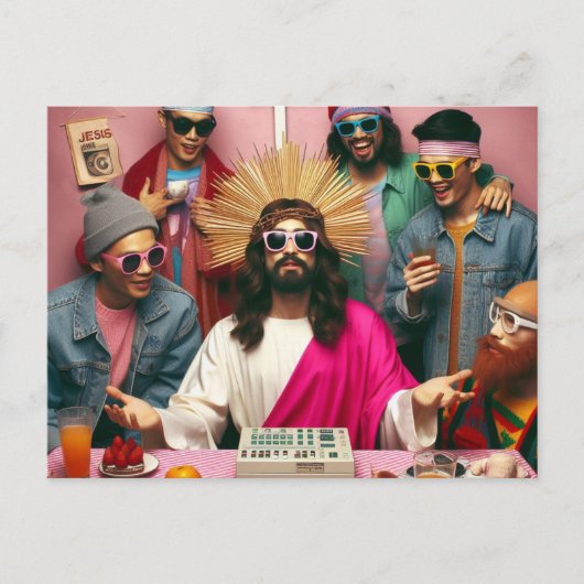 カラフルでユーモアのある Jesus の誕生日パンクロック ポストカード (正面)