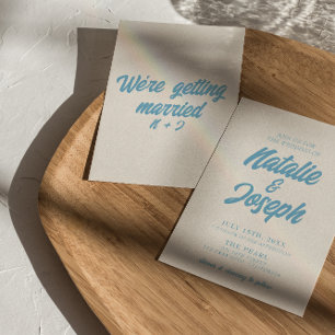 カラフルでレトロなミニマルで明るく楽しいモダンウェディング 招待状