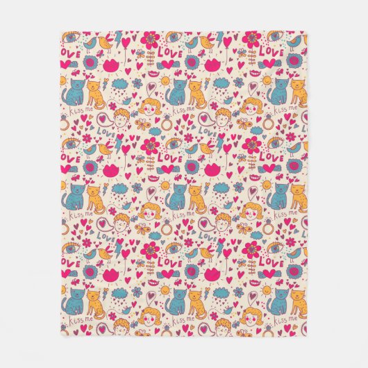 カラフルでロマンチックなパターン フリースブランケット (正面)