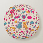 カラフルでロマンチックなパターン ラウンドクッション (裏面)
