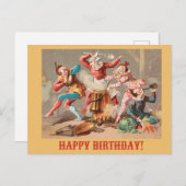 カラフルでヴィンテージな誕生日おめでとう道化師 ポストカード (正面/裏面)