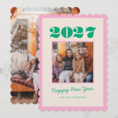 カラフルで個性的なピンクとグリーンの2枚の写真 2026年新年 シーズンカード (正面/裏面)