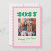 カラフルで個性的なピンクとグリーンの2枚の写真 2026年新年 シーズンカード (正面)