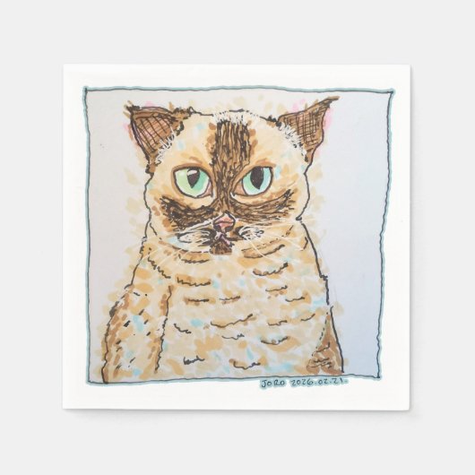 カラフルで個性的な猫の肖像画 スタンダードカクテルナプキン (正面)