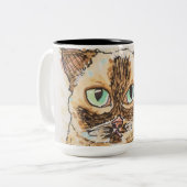 カラフルで個性的な猫の肖像画 ツートーンマグカップ (正面左)