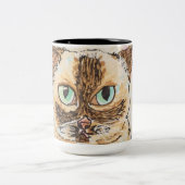 カラフルで個性的な猫の肖像画 ツートーンマグカップ (中央)