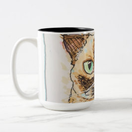 カラフルで個性的な猫の肖像画 ツートーンマグカップ