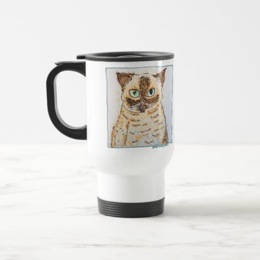 カラフルで個性的な猫の肖像画 トラベルマグ (左)