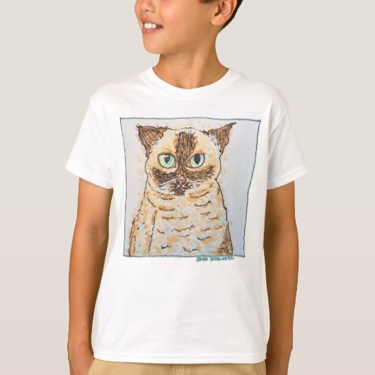 カラフルで個性的な猫の肖像画 Tシャツ (正面)