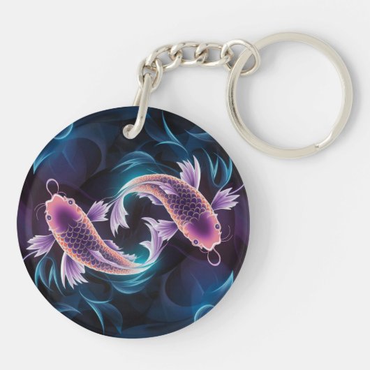 カラフルで半透明なエキゾチックな魚の水槽 キーホルダー (裏面)