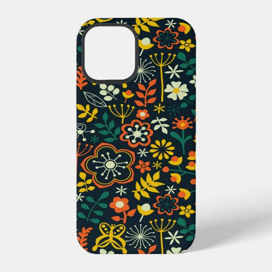 カラフルで可愛いレトロな花柄 iPhoneケース (裏面)