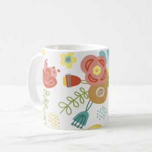 カラフルで可愛い花柄の薄い背景 コーヒーマグカップ
