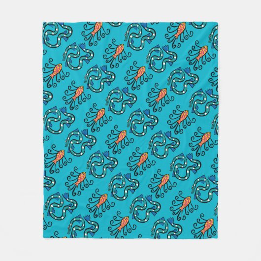 カラフルで図解入りの、写真付きのな魚の友人 フリースブランケット (正面)