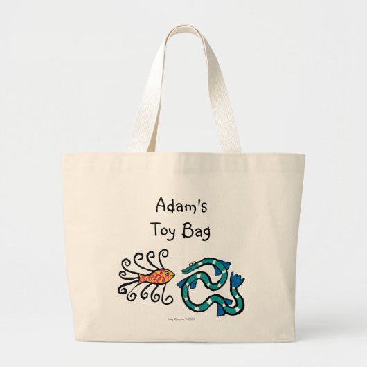 カラフルで図解入りの、写真付きのな魚の友人 ラージトートバッグ (正面)