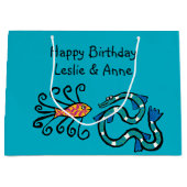 カラフルで図解入りの、写真付きのな魚の友人 ラージペーパーバッグ (正面)