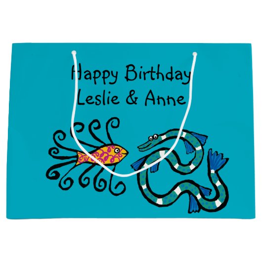 カラフルで図解入りの、写真付きのな魚の友人 ラージペーパーバッグ (正面)