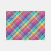 カラフルで多彩な虹の格子縞は縞で飾ります フリースブランケット (正面(横))