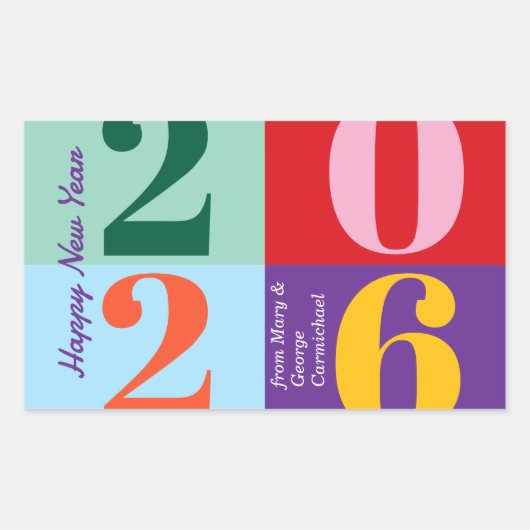 カラフルで大胆な年のはじまり ブロックパーティー新年会 長方形シール (正面)